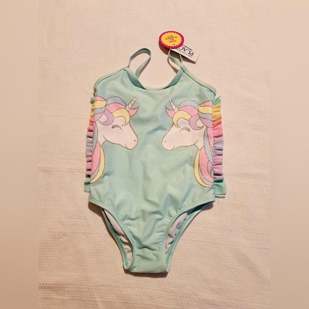 Children's Place girls size 4T Unicorn with side ruffle swim suit, NWT